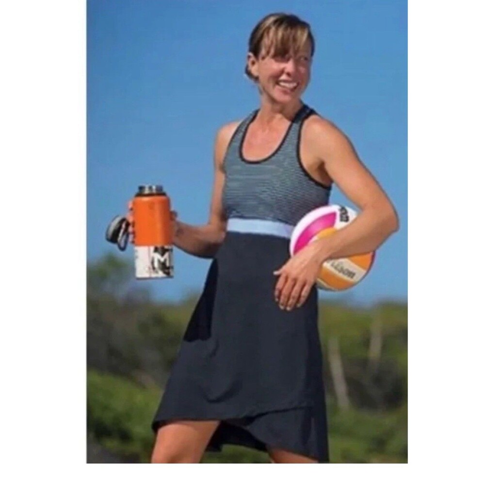 TITLE NINE Womens SZ XS Black White Painted Striped Connelly Activewear Dress